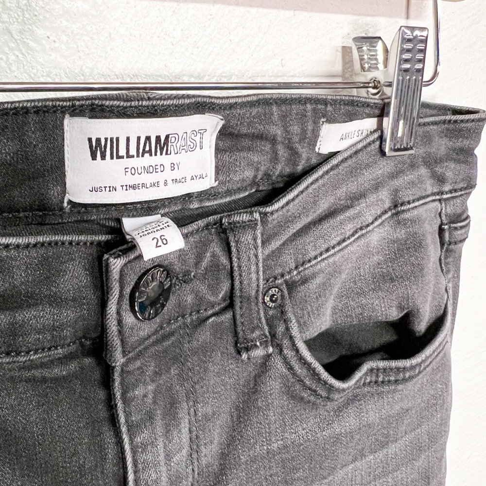 William Rast Black Wash Ankle Skinny Jeans Fringe Bottom Size 26 - Picture 6 of 7